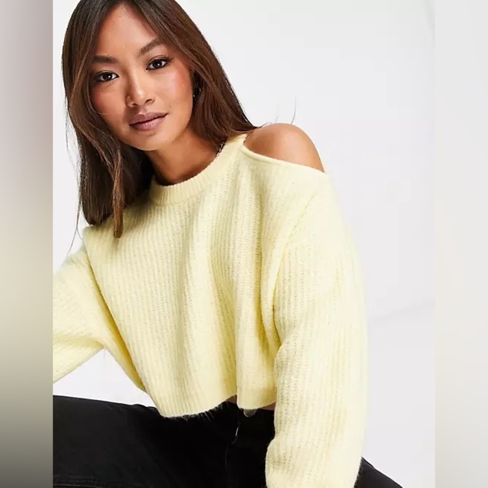 ASOS DESIGN sweater with cut out shoulder detail in yellow
